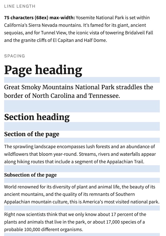 A screenshot of the USWDS documentation showing what is described in the following paragraph